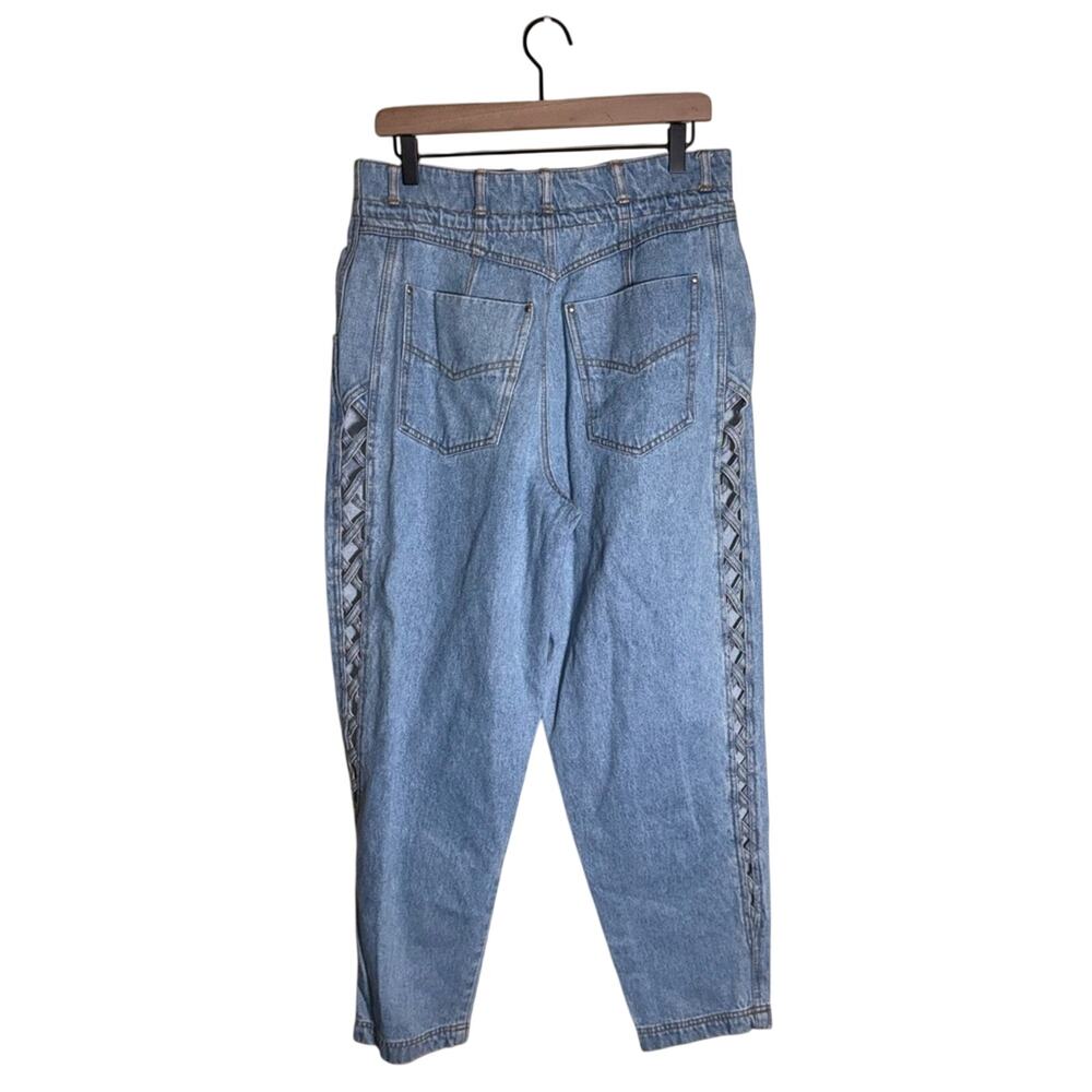 VINTAGE TOGETHER 90s side lattice high waisted drawstring lightwash mom jeans 14